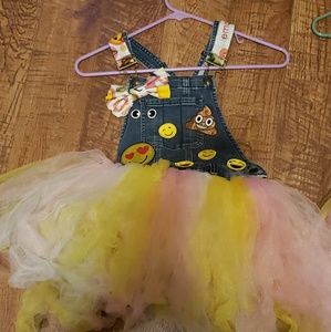 Emoji tutu party denim jumper girls dress, 7/8